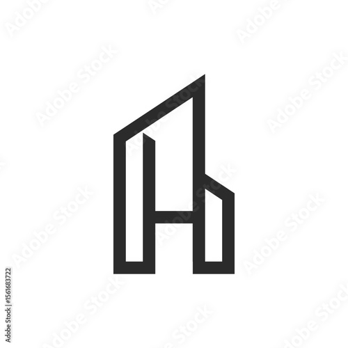 A minimalist line art logo depicting a stylized building or cityscape, subtly forming the letter "H" within its structure