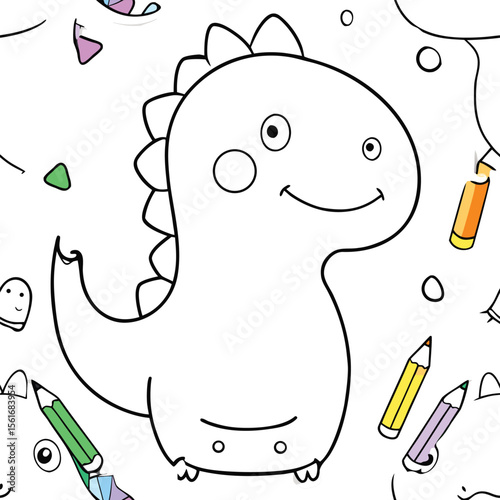 Adorable cartoon dinosaur outline for coloring pages