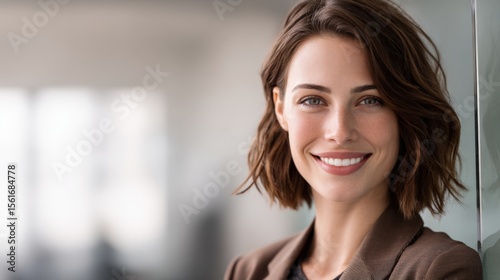 Bright Smiling Woman with Short Wavy Hair Wearing Formal Attire Indoors. Free Download Bright Smiling Woman with Short Wavy Hair Wearing Formal Attire Indoors. - GFXLoad
