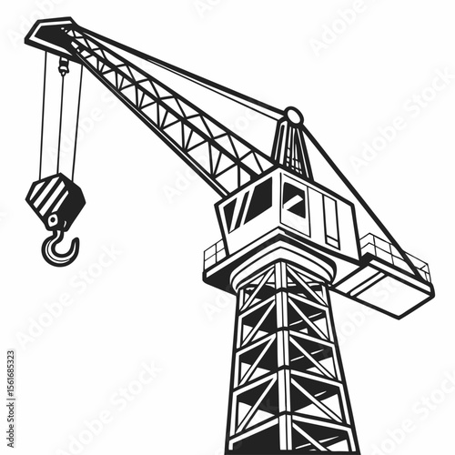 Construction Crane Illustration Towering Structure with Hook and Detailed Framework