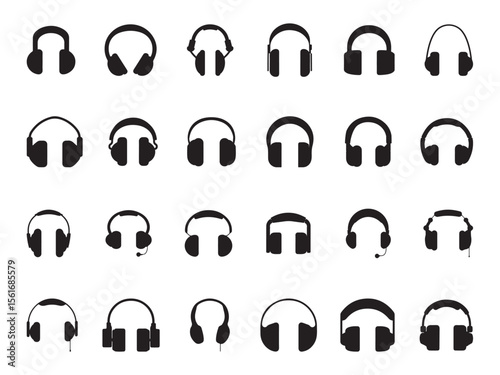 Various Headphones Silhouettes for Design or Illustration