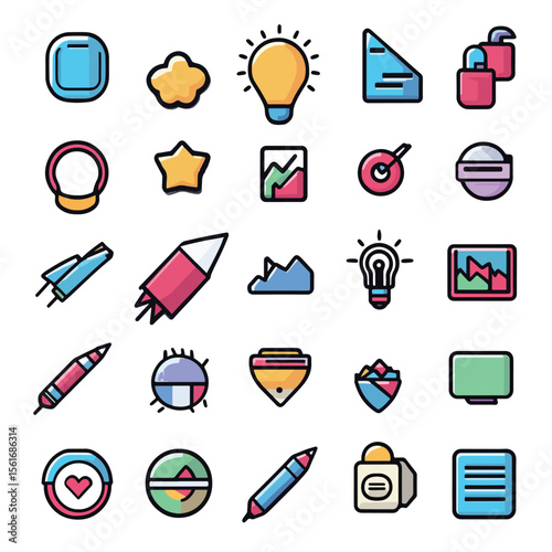  2D Flat icon Digital Marketing Tools & Growth Hacking Icons isolated in White Background