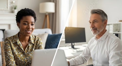 Wallpaper Mural Two people, a woman and a man, are having a video conference call on their laptops. Torontodigital.ca