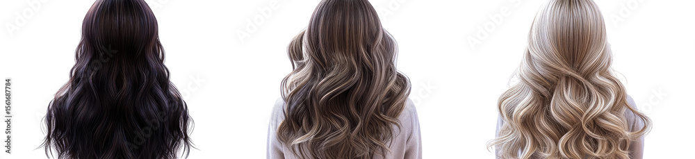 Fototapeta premium Three different hairstyles with wavy hair