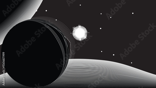 Stars and exoplanet in outer space. Futuristic landscape, with lines . Night landscape with starry sky .Vector illustration