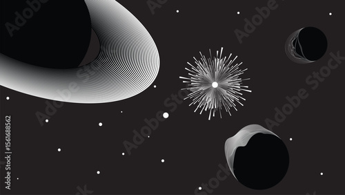 Stars and exoplanet in outer space. Futuristic landscape, with lines . Night landscape with starry sky .Vector illustration