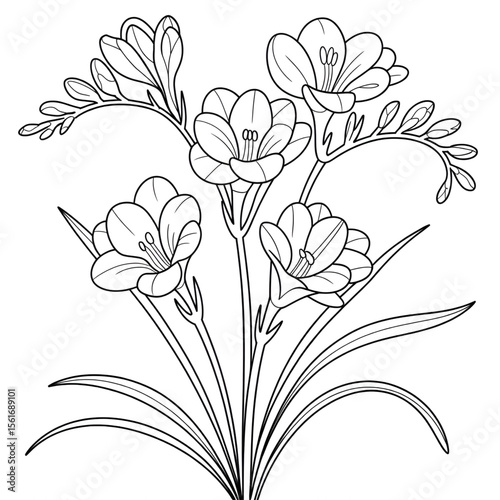 Freesia line drawing coloring page