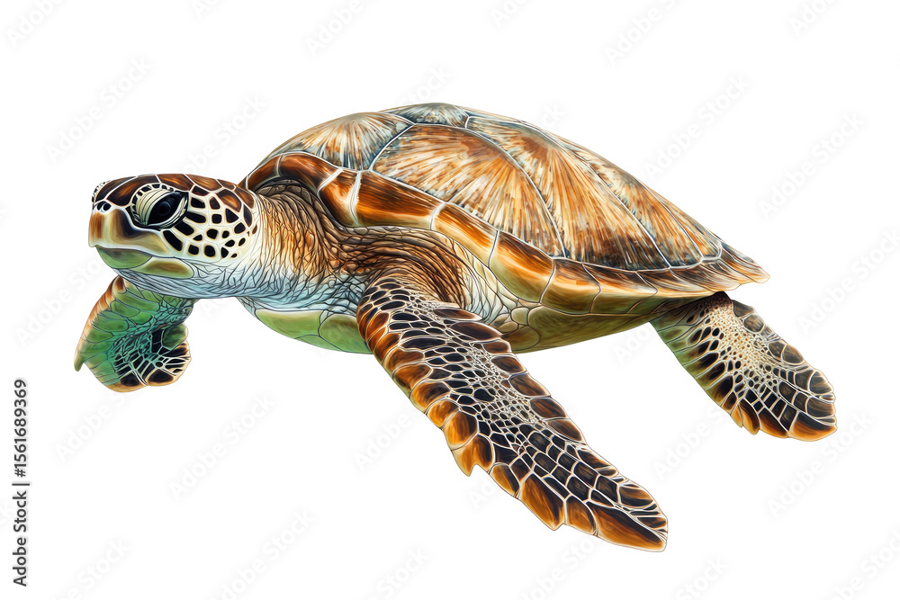 Fototapeta premium Detailed close-up of a sea turtle, showcasing its shell patterns and flippers