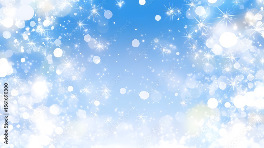 Sparkling Blue Bokeh Background with Glowing Stars Sparkling Blue Bokeh Background with Glowing Stars