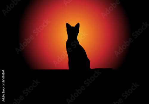 Riesgo de golpe de calor de los animales domésticos. Silueta de un gato sobre un fondo  cálido
