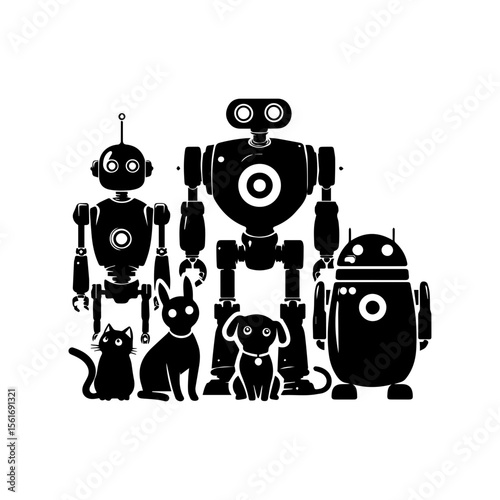 simple silhouette of Friendly robot pets 