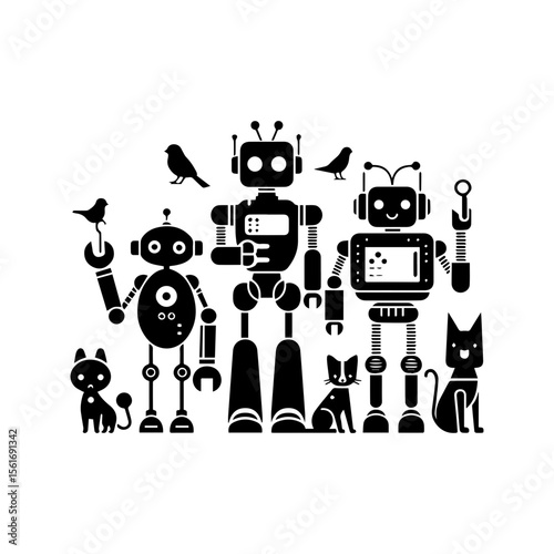 simple silhouette of Friendly robot pets 