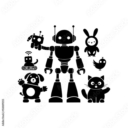 simple silhouette of Friendly robot pets 