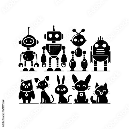 simple silhouette of Friendly robot pets 