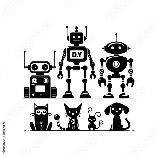 simple silhouette of Friendly robot pets 