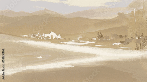 Timber Haze Sketch Brown tone landscape isolated watercolor vector illustration svg