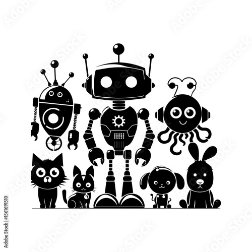 simple silhouette of Friendly robot pets 
