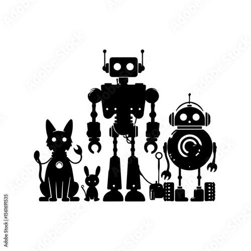 simple silhouette of Friendly robot pets 