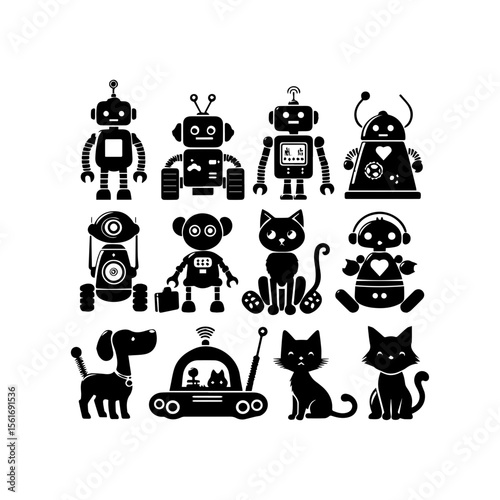 simple silhouette of Friendly robot pets 