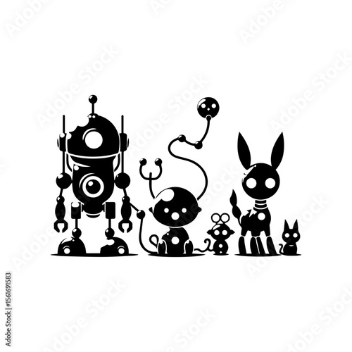 simple silhouette of Friendly robot pets 