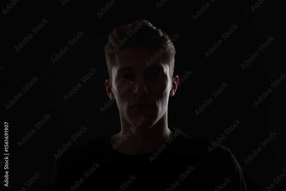 Naklejka premium Anonymity. Portrait of young man in darkness