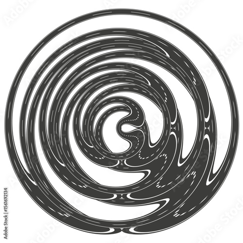 Thick spiral icon. Swirling brush loop. Monochrome Vector whirl. Dynamic vortex pattern.
