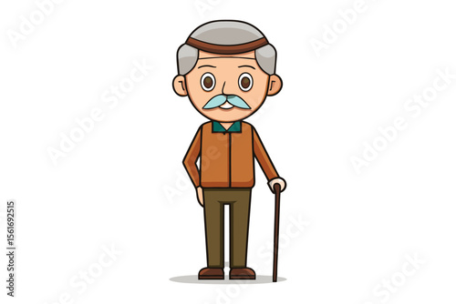 Elderly Gentleman Cartoon: A charming cartoon illustration of a kindly elderly gentleman, complete with silver hair, a distinguished mustache, and a walking stick.