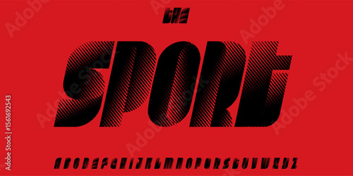 Tall racing font, bold tilted alphabet, heavy halftone letters, cyber esport typeface for fast sport logo, game poster headline, modern typography, unusual typographic design. Vector typeset.
