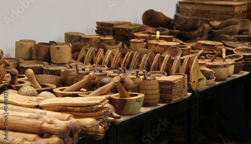 A Collection of Wooden Items on a Craft Market Stall.