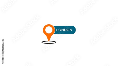Illustrated location marker and label indicating london representing geographic destination and travel concept against white background