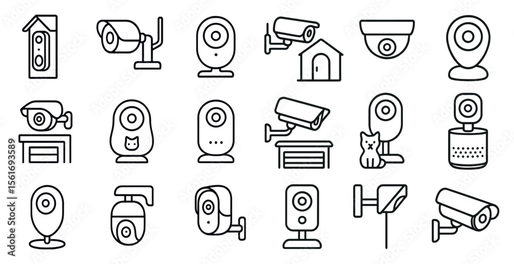 Fototapeta premium Collection of security cameras and devices. Scene is serious and focused on safety