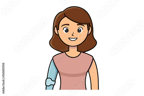 Woman with Prosthetic Arm: A friendly woman smiling, showcasing her prosthetic arm, symbolizing strength, resilience, and embracing diversity.