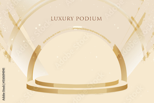 Elegant gold podium with abstract background and spotlight effect for luxury events