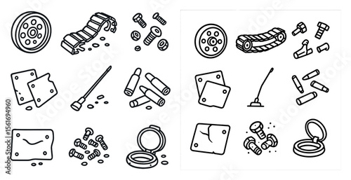 Collection of tools and parts, including a wrench, a screwdriver, and a pair of pliers