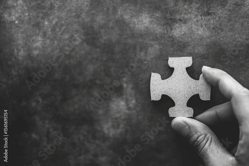 Minimal clean layout of lone puzzle piece in hand, blank surroundings