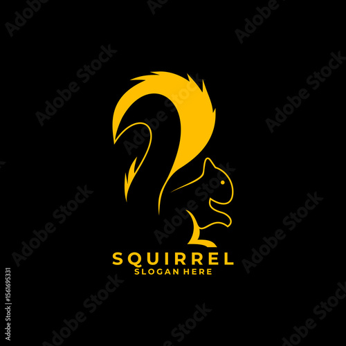 Gold Squirrel silhouette on black background logo design vector