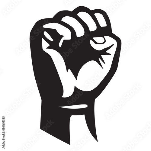 A bold black and white illustration of a powerful upward fist gesture silhouette