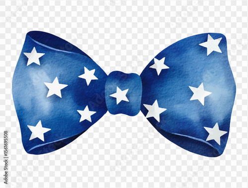 Navy blue bow tie with white stars in watercolor, perfect for American festive style vector.