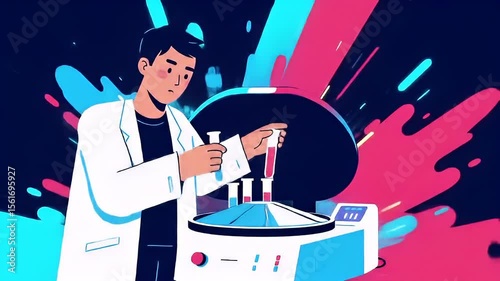 Animated Scientist Conducting Blood Tests in a Modern Lab