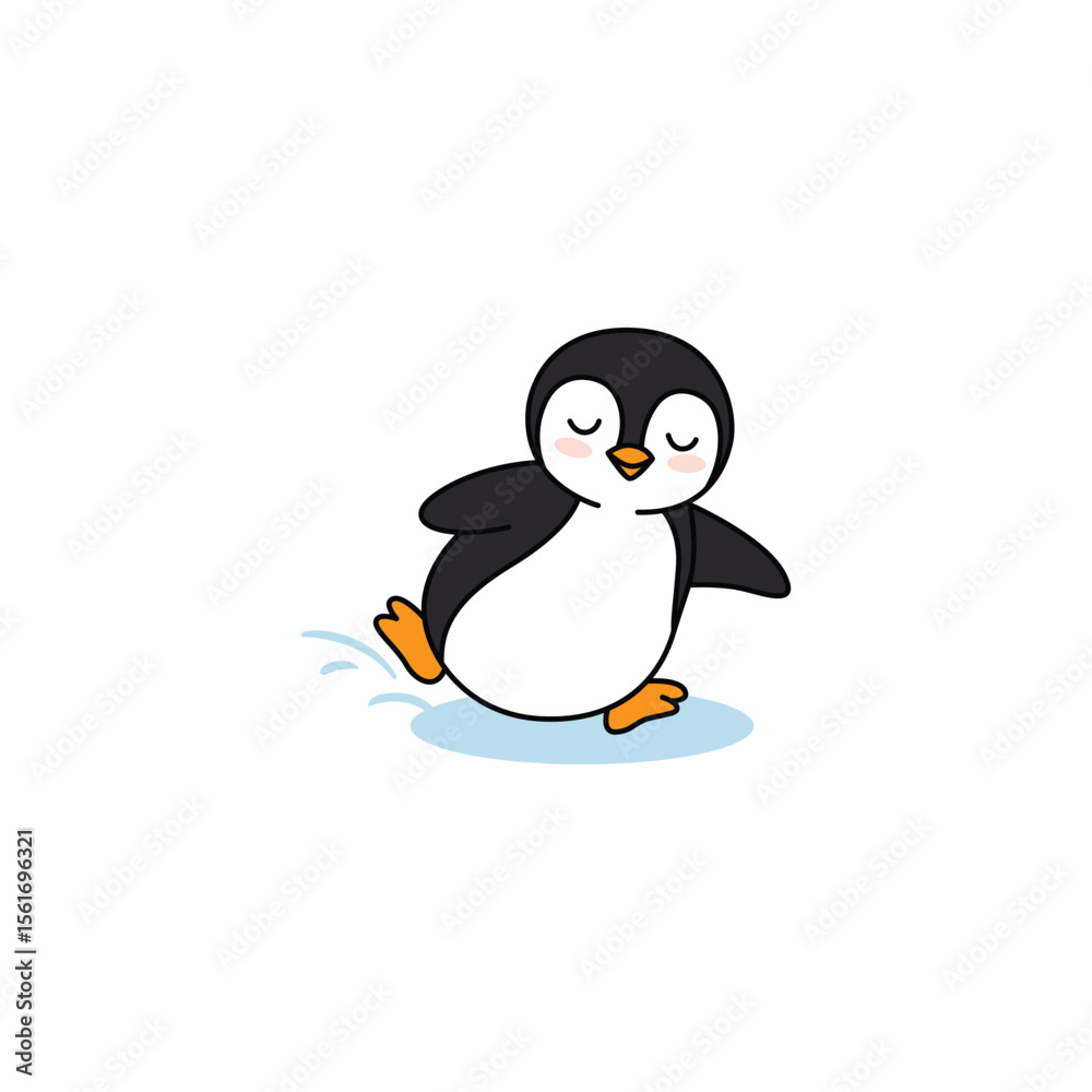 Obraz premium An icon of a cute cartoon penguin sliding on its belly or ice, symbolizing playfulness, movement, and fun in its icy habitat.
