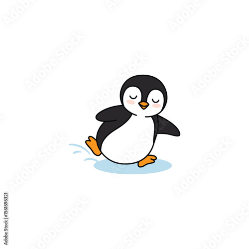 An icon of a cute cartoon penguin sliding on its belly or ice, symbolizing playfulness, movement, and fun in its icy habitat.
