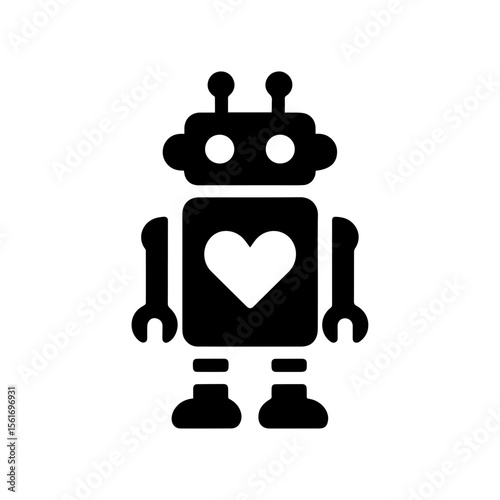 simple silhouette of This robot has a tiny heart panel on its chest
