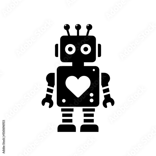 simple silhouette of This robot has a tiny heart panel on its chest