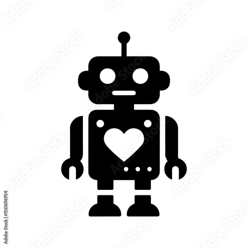 simple silhouette of This robot has a tiny heart panel on its chest