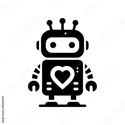 simple silhouette of This robot has a tiny heart panel on its chest