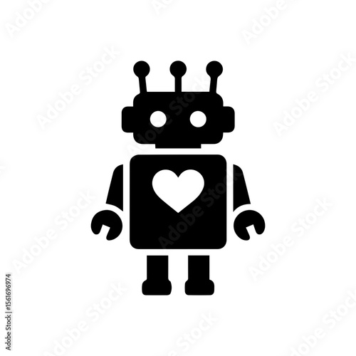 simple silhouette of This robot has a tiny heart panel on its chest
