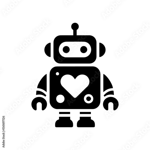 simple silhouette of This robot has a tiny heart panel on its chest
