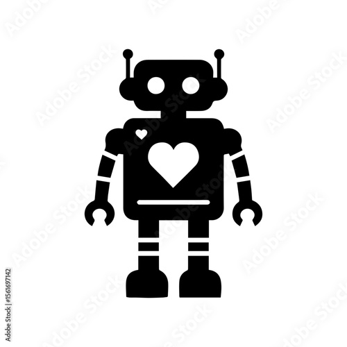 simple silhouette of This robot has a tiny heart panel on its chest