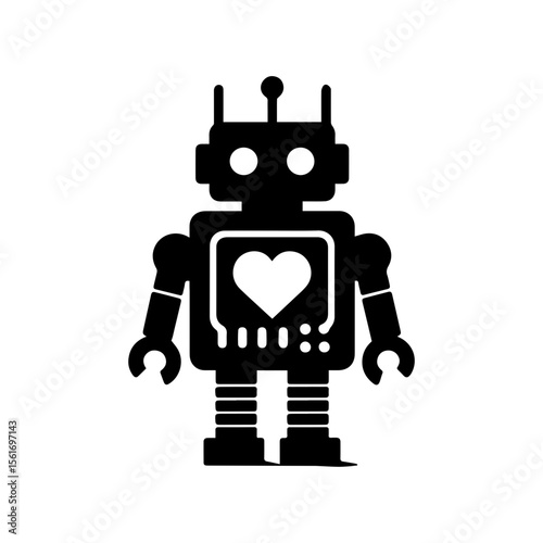 simple silhouette of This robot has a tiny heart panel on its chest
