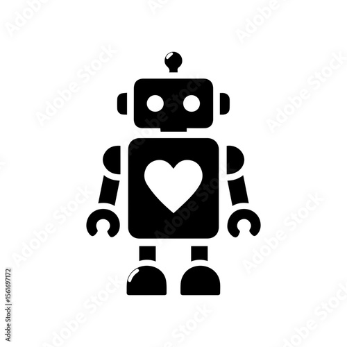 simple silhouette of This robot has a tiny heart panel on its chest
